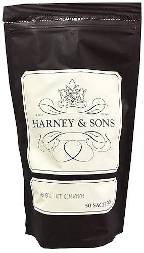 Harney and Sons Herbal Hot Cinnamon | 50 Sachets of Black Tea with Orange Peel, Clove, and Cinnamon