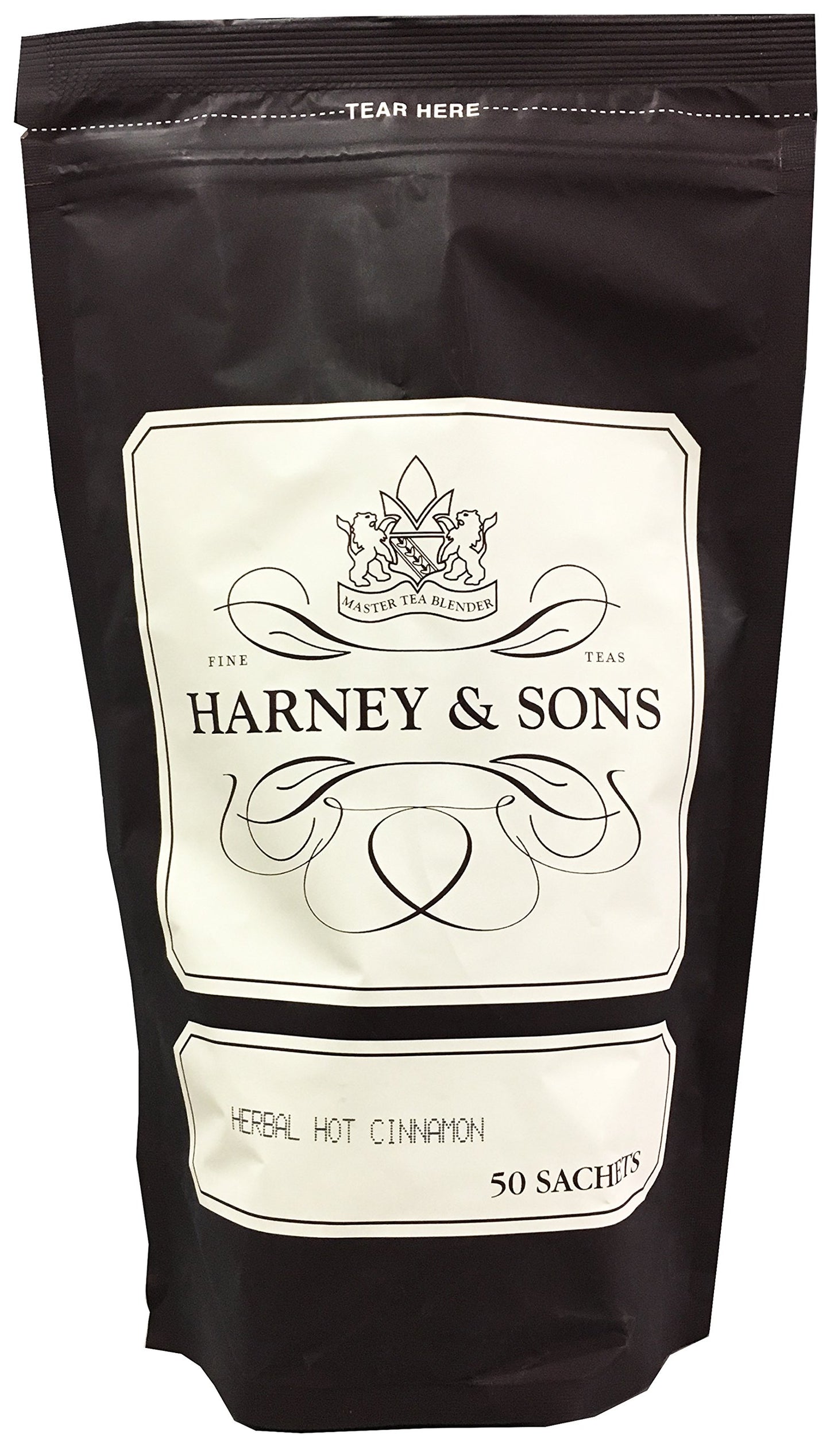 Harney and Sons Herbal Hot Cinnamon | 50 Sachets of Black Tea with Orange Peel, Clove, and Cinnamon