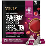 VINIA Cranberry Hibiscus Herbal Tea Bags, Made with Organic Herbal Tea, Infused with Piceid Resveratrol for Heart Health, Nitric Oxide, Physical