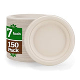 NexHex 7" Paper Plates [150-Pack] Brown Compostable Disposable Biodegradable Premium Natural Eco-Friendly Bagasse, Made of Sugar Cane Fibers
