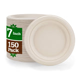 NexHex 7" Paper Plates [150-Pack] Brown Compostable Disposable Biodegradable Premium Natural Eco-Friendly Bagasse, Made of Sugar Cane Fibers