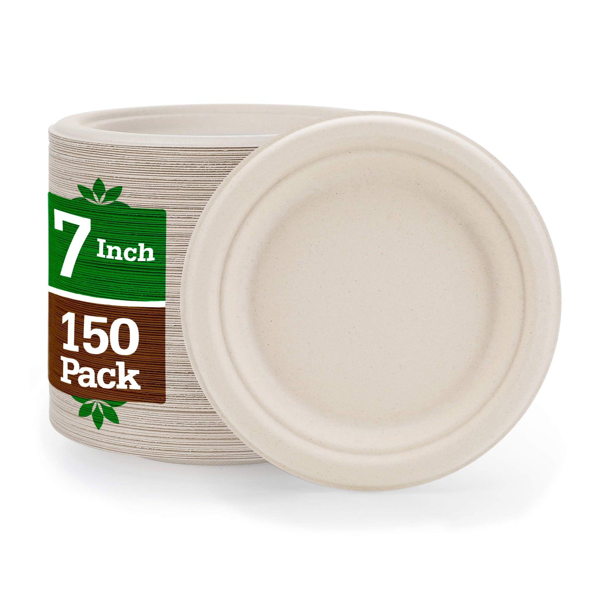 NexHex 7" Paper Plates [150-Pack] Brown Compostable Disposable Biodegradable Premium Natural Eco-Friendly Bagasse, Made of Sugar Cane Fibers