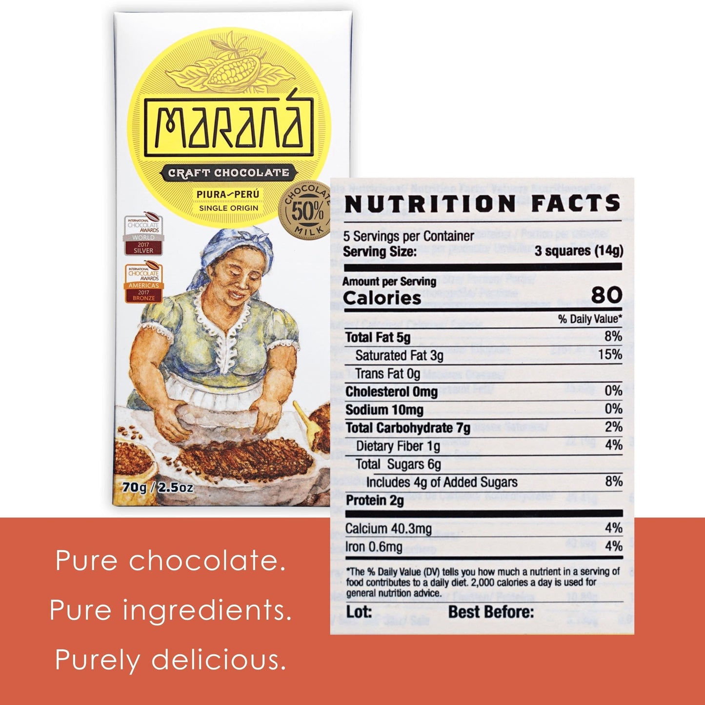 Maraná Chocolate Piura 50% Milk Chocolate 3 Pack - Organic Peruvian Single Origin Chocolate | Premium Bean-to-Bar | Soy Free & Gluten Free