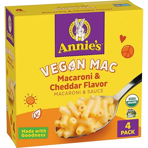 Annie's Vegan Mac and Cheddar Flavor Sauce, Vegan Macaroni and Cheese Made with Organic Pasta, 4 Ct, 24 oz