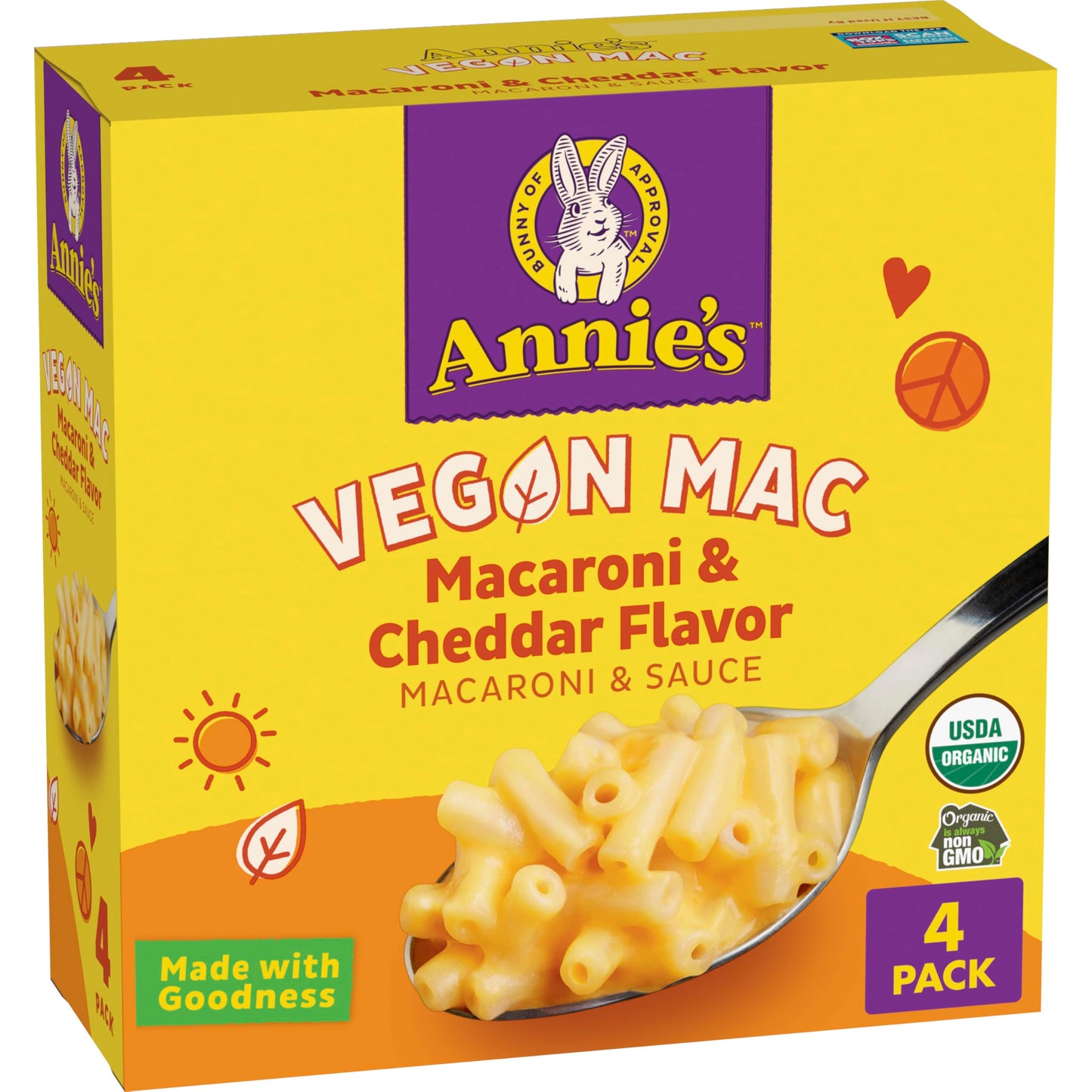 Annie's Vegan Mac and Cheddar Flavor Sauce, Vegan Macaroni and Cheese Made with Organic Pasta, 4 Ct, 24 oz