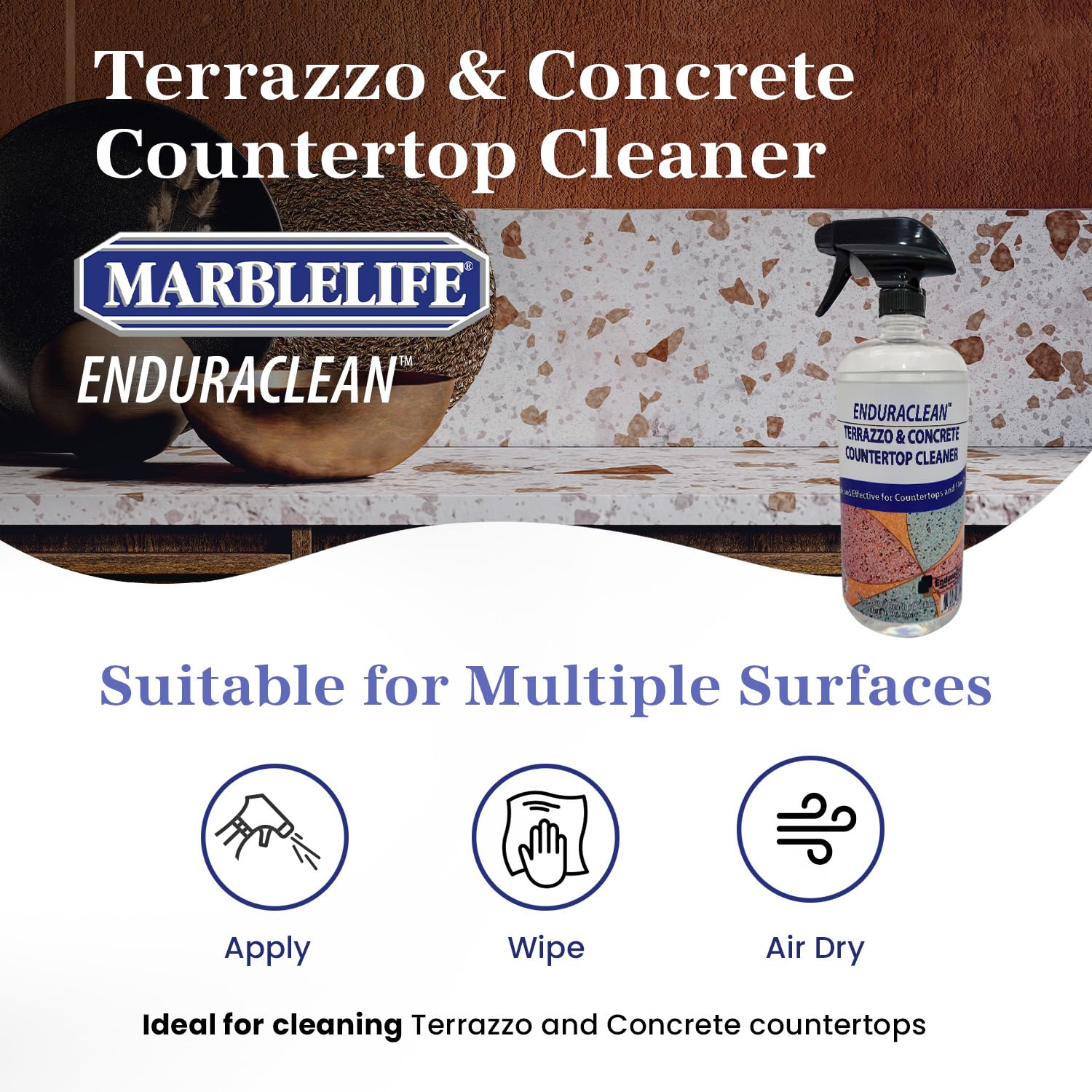 Marblelife EnduraCLEAN Concrete & Terrazzo Countertop Spray Cleaner, Effective Terrazzo Cleaner, Concrete & Terrazzo Cleaning Solution, Concrete