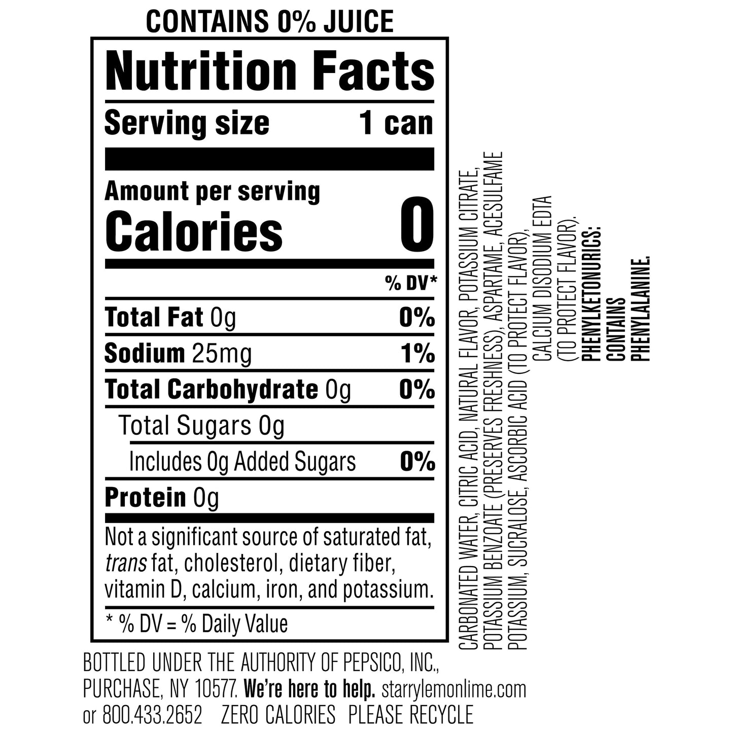 Starry Lemon Lime Soda Pop, Zero Sugar, 7.5oz Mini Cans (6 Pack)
