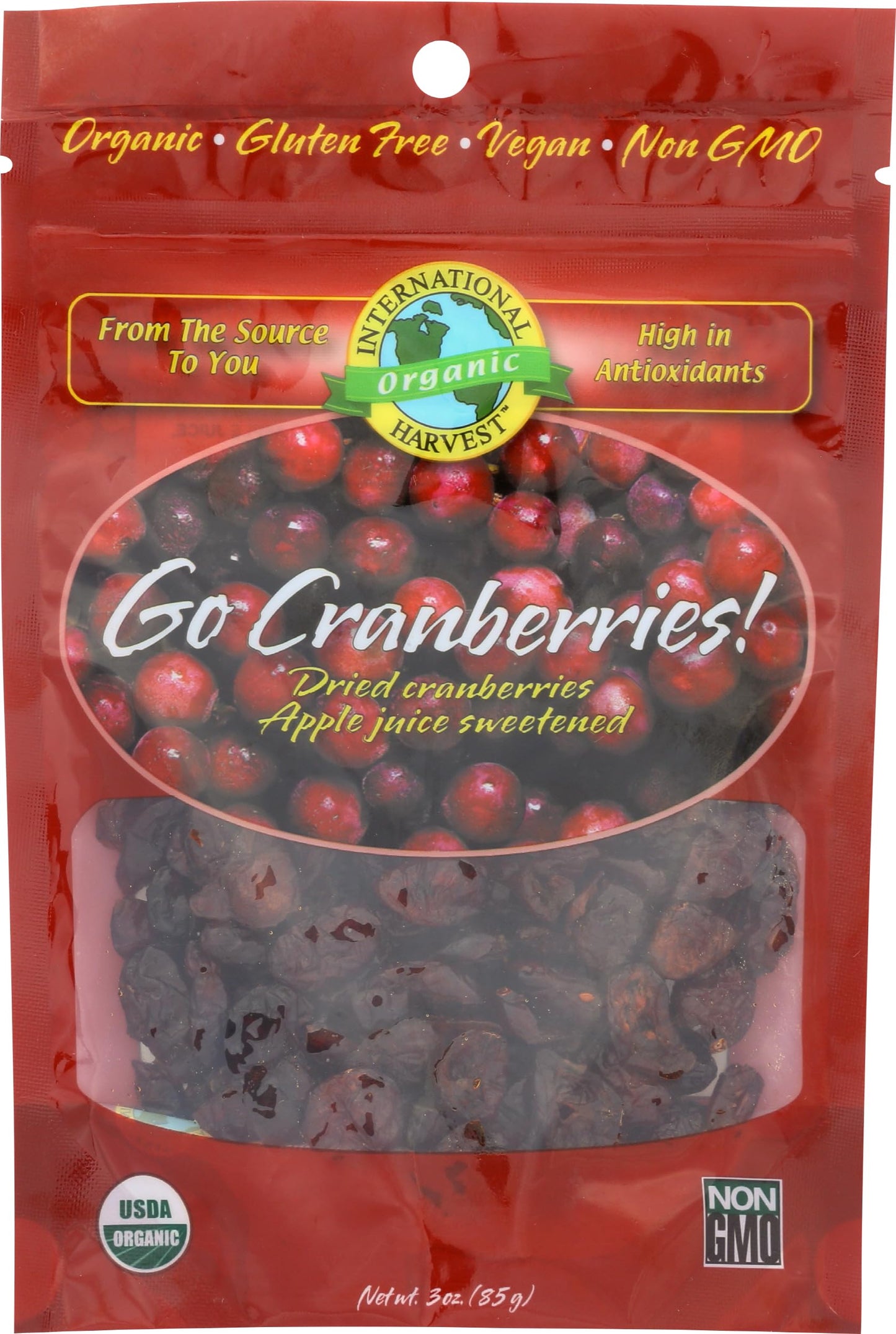 INTERNATIONAL HARVEST Organic Apple Juice Sweetened Cranberries, 3 OZ