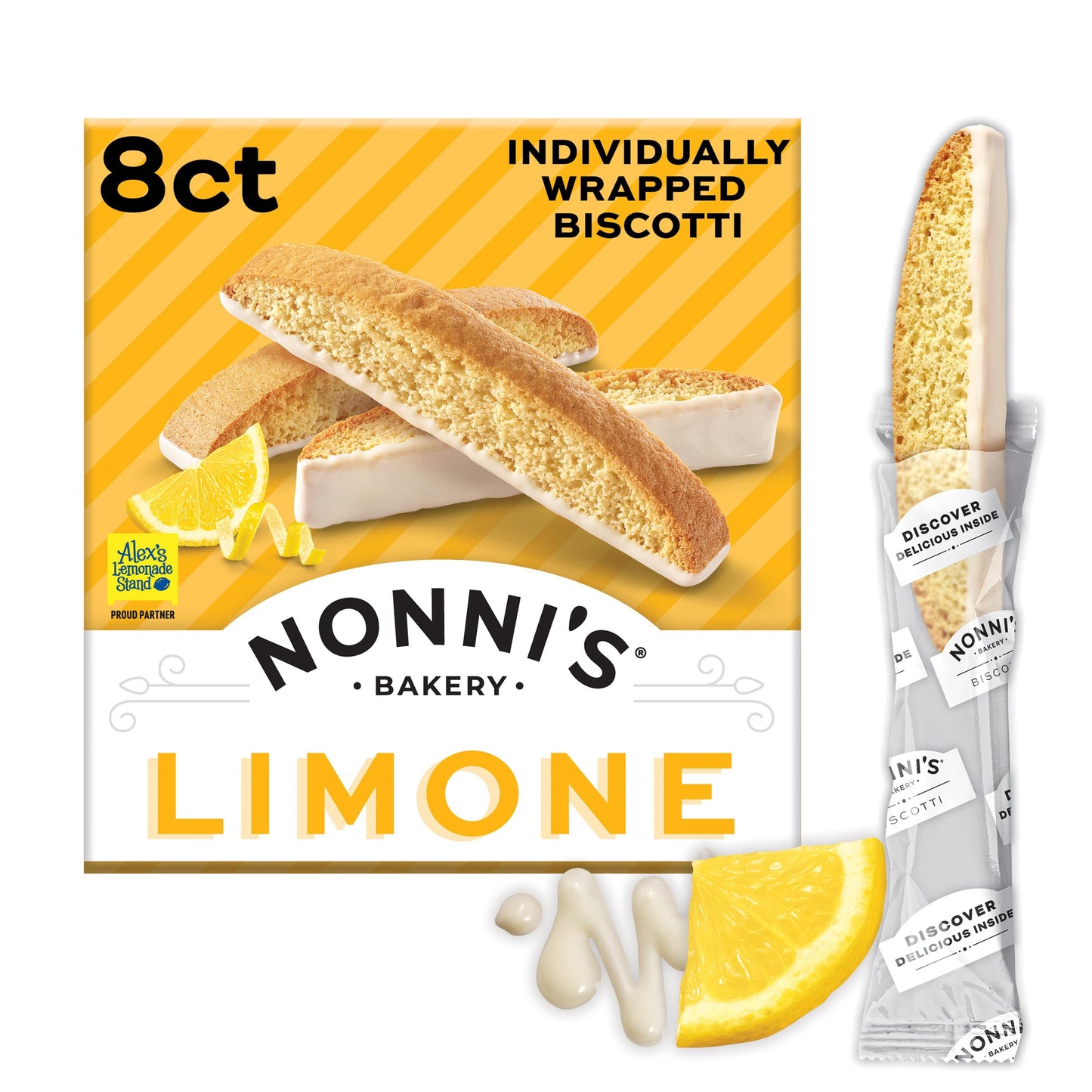 Nonni's Limone Biscotti, Individually Wrapped Italian Lemon Cookie Snacks, 8 Servings (Pack of 1)