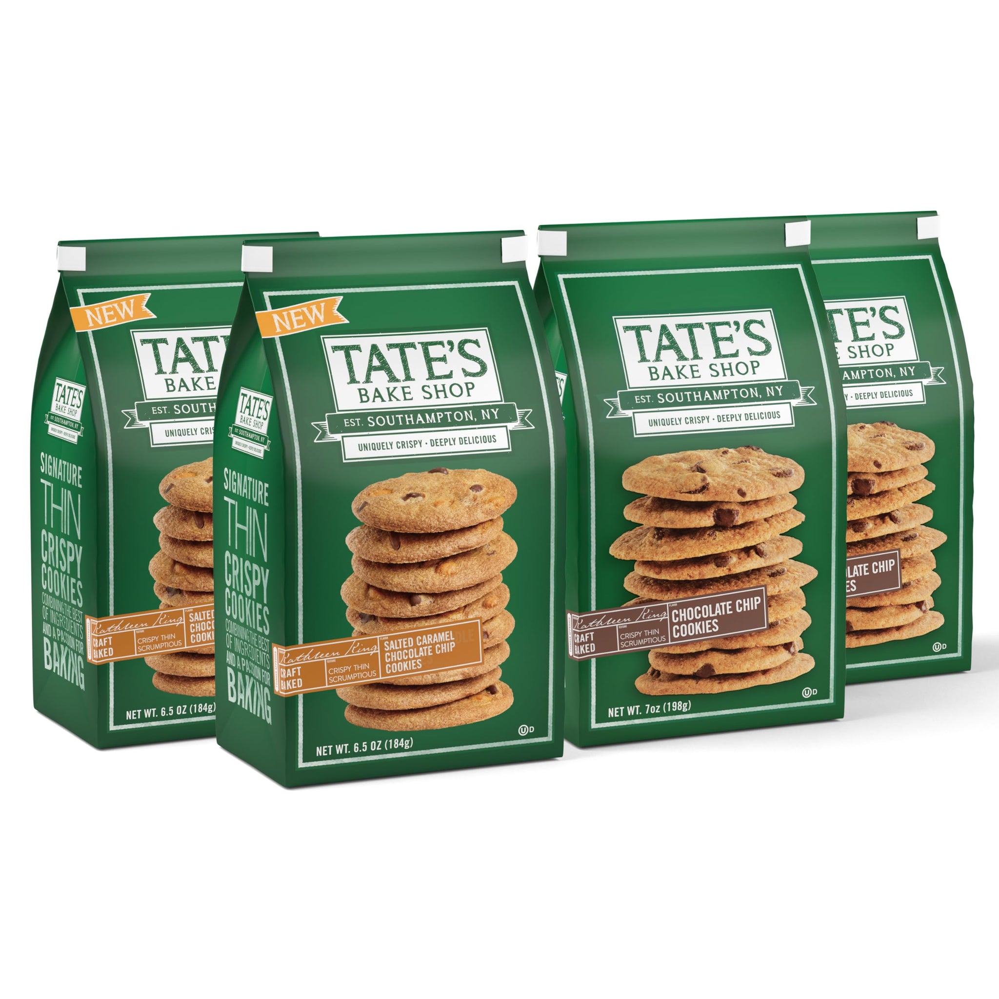 Tate's Bake Shop Cookies Variety Pack, Salted Caramel Chocolate Chip & Chocolate Chip Cookies, 4 Bags