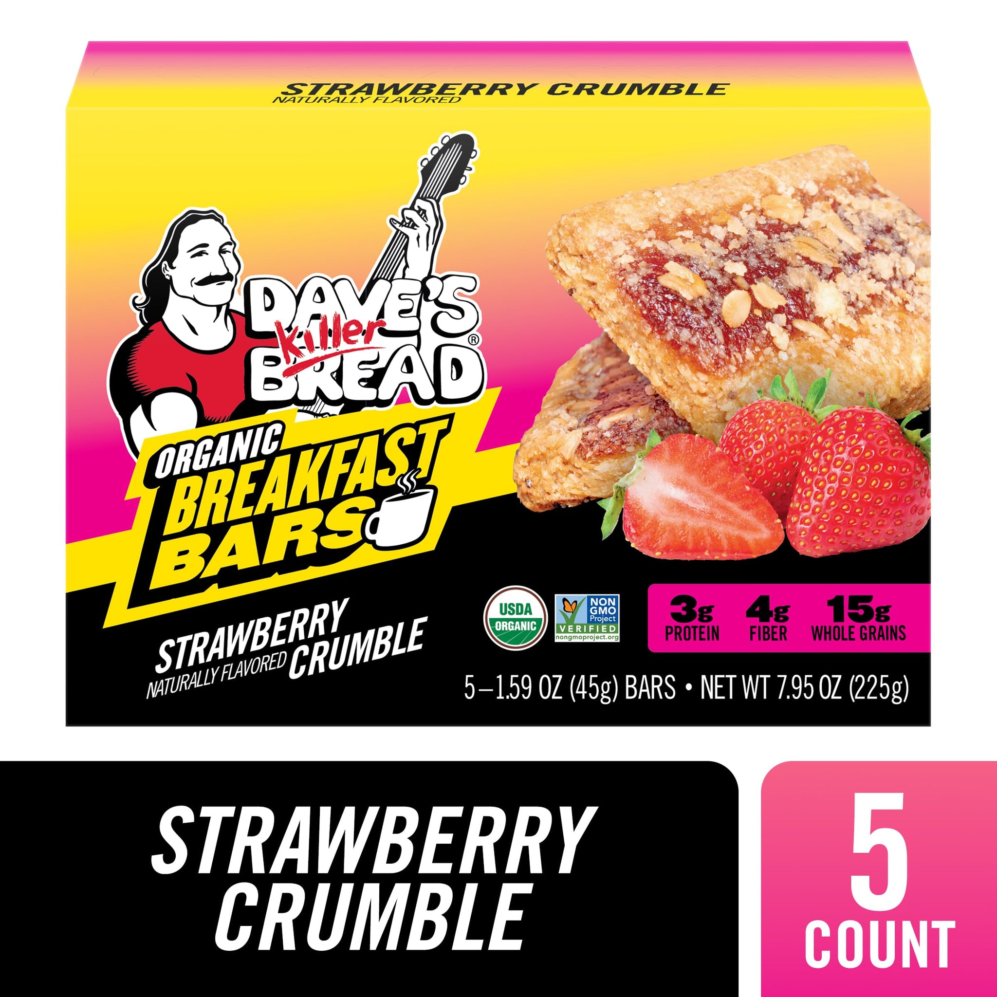 Dave's Killer Bread Strawberry Crumble Naturally Flavored Organic Breakfast Bars, 5 Ct