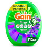 Gain Flings Laundry Detergent Pods Odor Defense + Color Guard, Moonlight Breeze Scent, 3 in 1 HE Detergent Pacs with Oxi Boost and Febreeze, 112 Count
