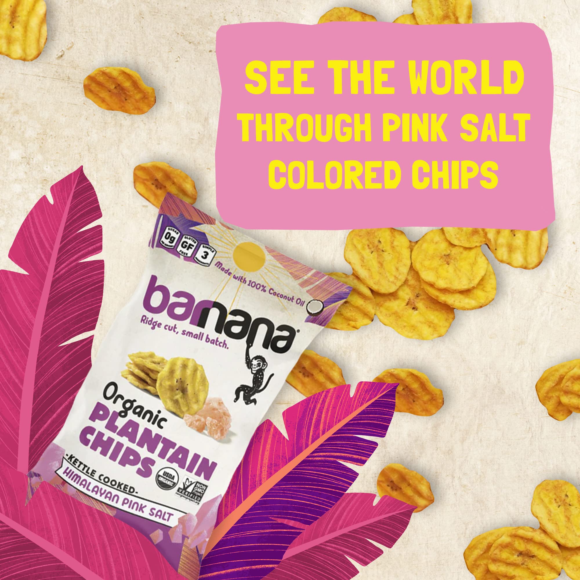 Barnana - Organic Plantain Chips, Himalayan Pink Salt, Healthy Snack Made With 100% Coconut Oil, Non-GMO, Potato Chip Alternative, Zero Sugar, Paleo