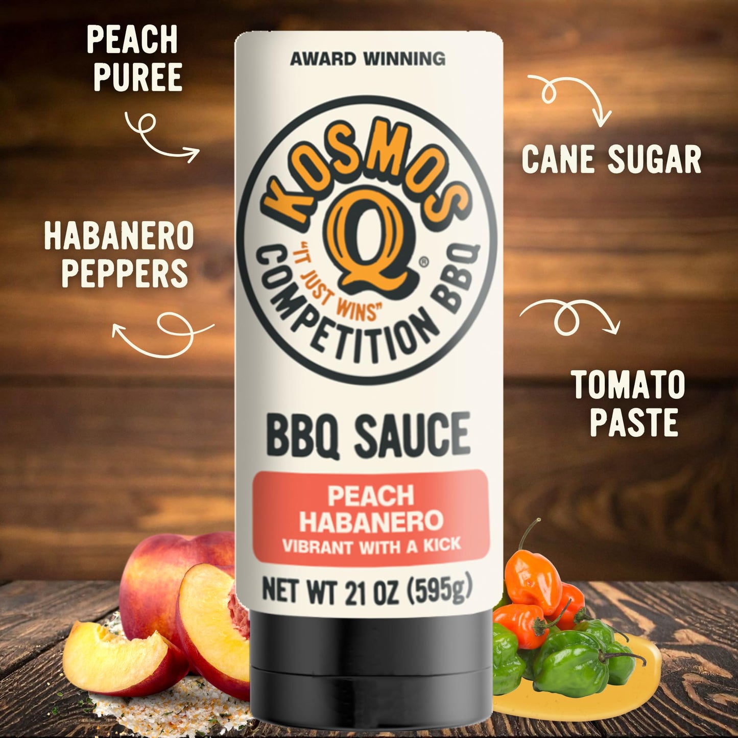 Kosmos Q New Peach Habanero BBQ Sauce, Sweet and Spicy Barbecue Sauce for Ribs, Pork, Chicken, or Brisket, Thick Marinade & Finishing Glaze with Real