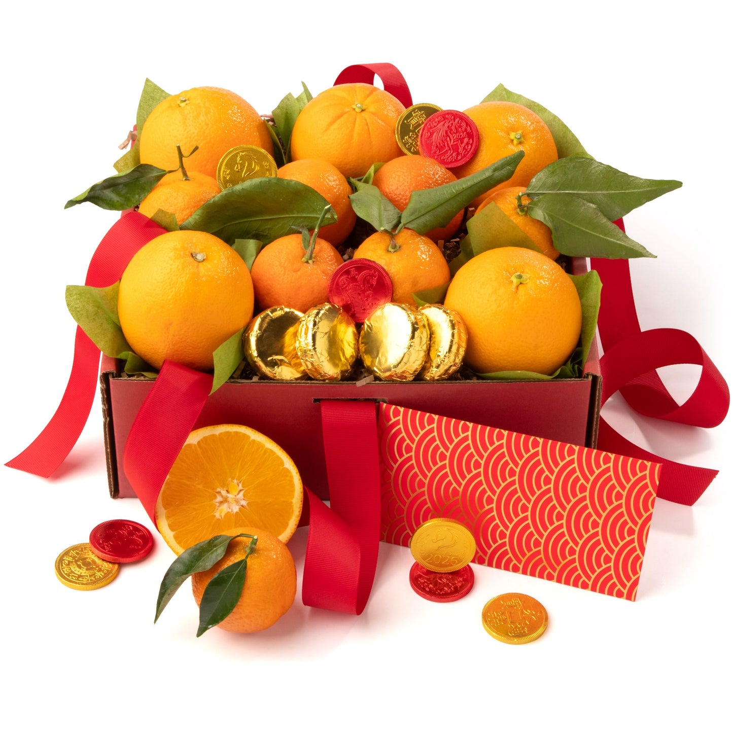 Lunar New Year Fruit & Chocolate Gift Box - Fresh Premium Fruit with Artisan Chocolates, Chinese New Year Gift Basket for Family, Friends & Corporate