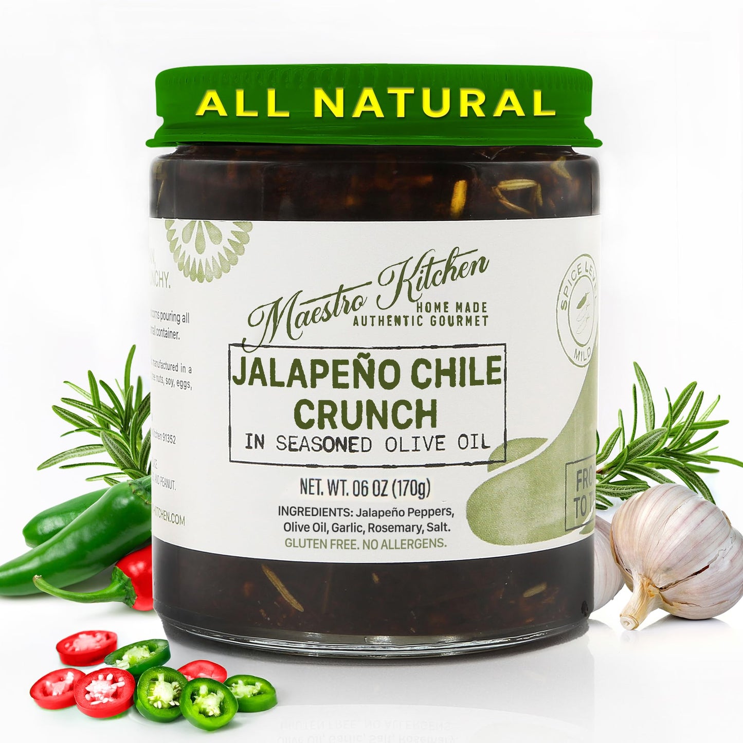 MAESTRO KITCHEN Mild Jalapeno Chile Crunch | Mexican Chili Crisp in Olive Oil 6oz 2 Pack | All Natural Chili Crisp Peppers in 100% Seasoned Olive Oil