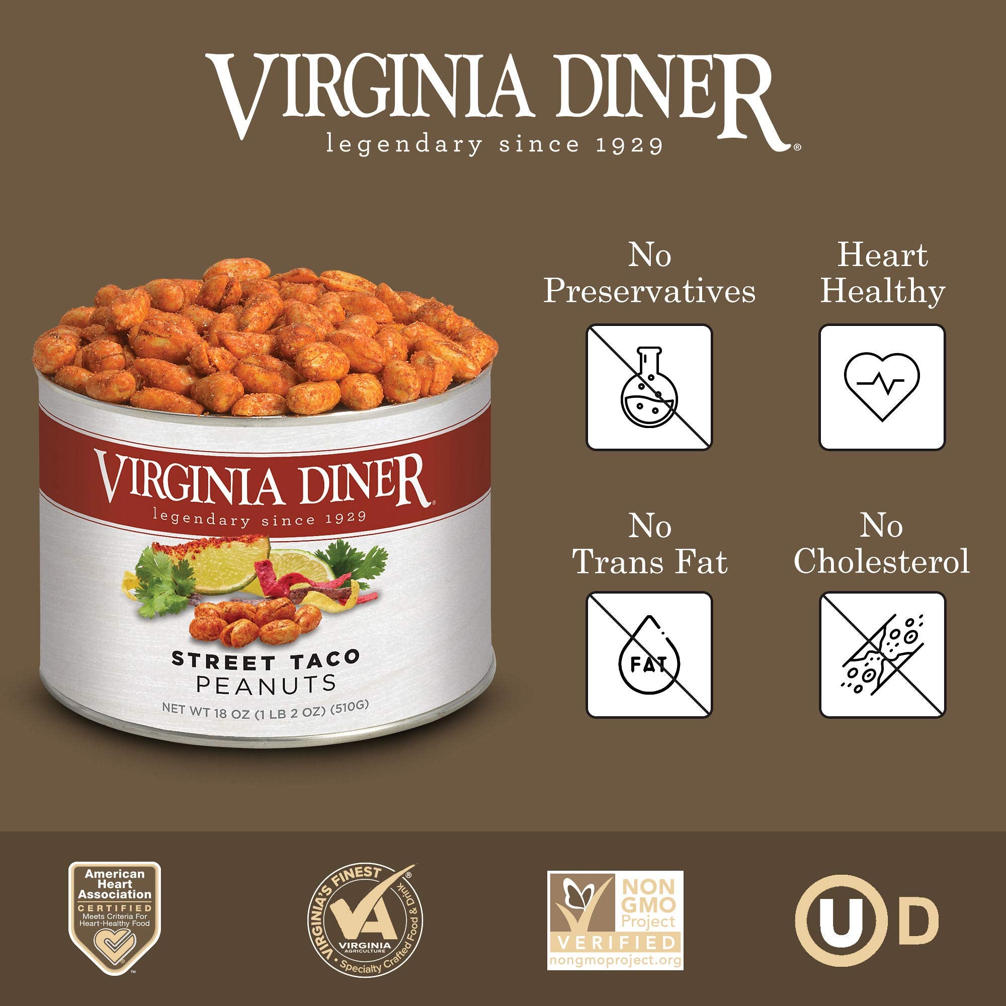 Virginia Diner Flavored Peanuts: Gourmet Street Taco Seasoning, Virginia Nuts, 18 Ounce Tin