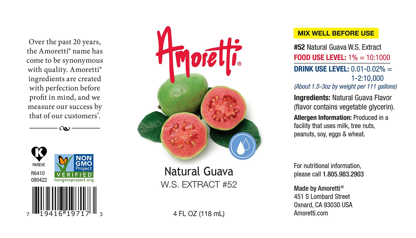 Amoretti - Guava Extract Water Soluble 2 oz - Highly Concentrated & Perfect For Pastry, Savory, Brewing, and more, Preservative Free, Vegan, Kosher