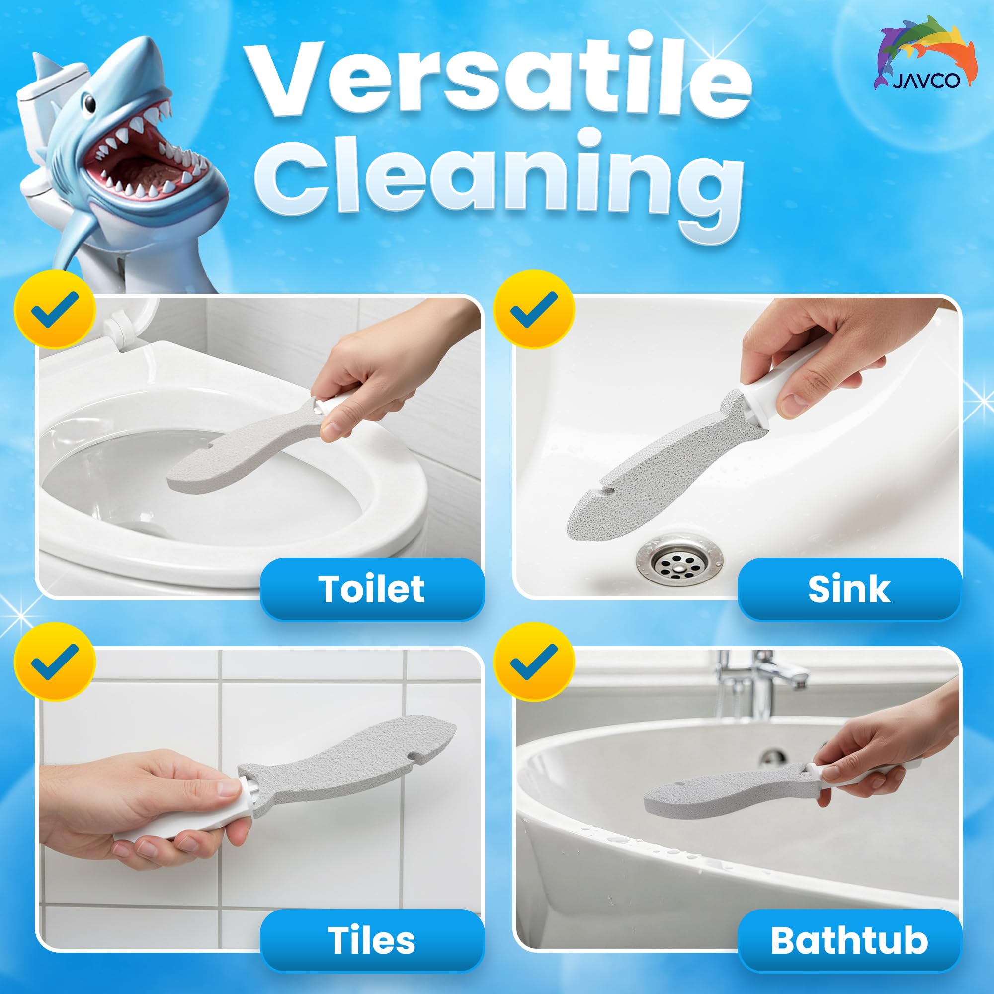 JAVCO Pumice Stone for Cleaning with Handle (2 Pack) - Scrubbing Stone for Porcelain, Ceramic and Tile, Pumiceshark for Toilet Cleaning (2, small