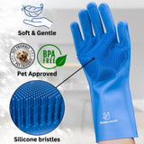 Bubble Hands Dog Washing Gloves with Bristle Scrubbers, Reusable Silicone Gloves Ideal for Pet Bathing, Massaging & Grooming (Blue)