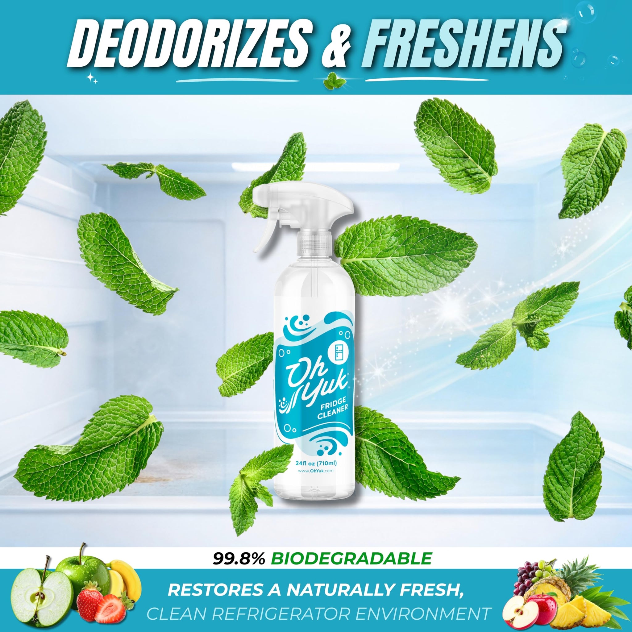 Oh Yuk Fridge Cleaner - Cleans Inside Refrigerator for Spotless, Food-Contact Safe Surfaces | Biodegradable, Vegan, Cruelty-Free | Effortlessly Lifts