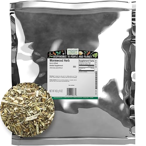 Frontier Co-op Wormwood Herb Bulk Bag, Cut & Sifted, Wormwood Tea and Herbal Uses, Kosher | 16 Ounce (Pack of 1)