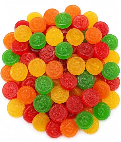 Assorted JuJu Gummy Coins - 2 lb Bulk Bag - Cherry, Orange, Lemon & Lime - Soft & Chewy Dollar?Stamped Candy - Retro JuJu Treats for Parties, Candy