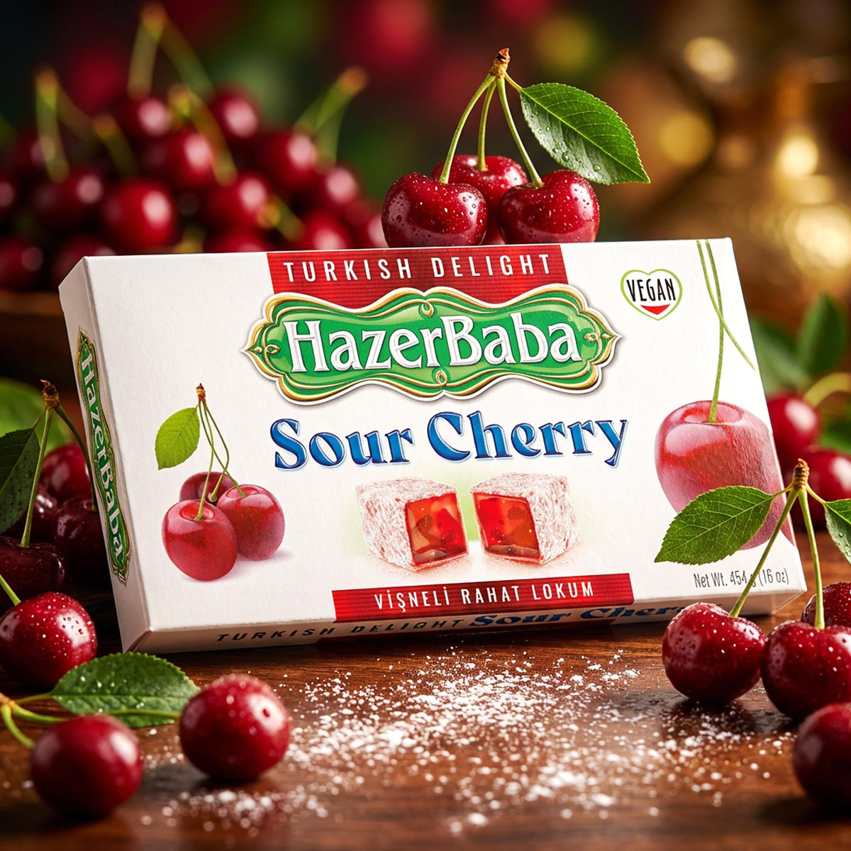 HazerBaba Turkish Delight Candy, Sour Cherry, 16oz (Pack of 1), Dulces