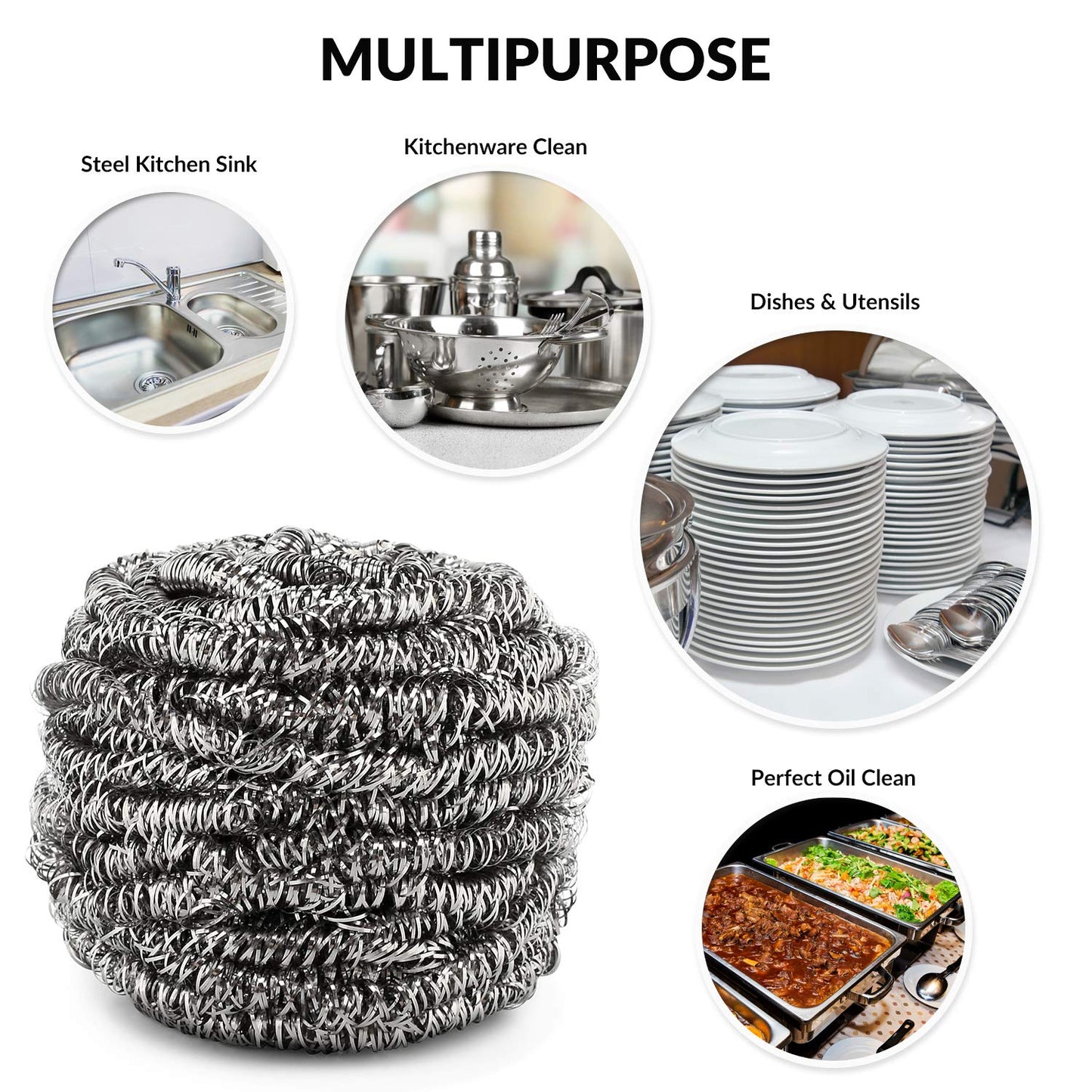 12 Pack Stainless Steel Scourers by Scrub It - Steel Wool Scrubber Pad Used for Dishes, Pots, Pans, and Ovens. Easy scouring for Tough Kitchen