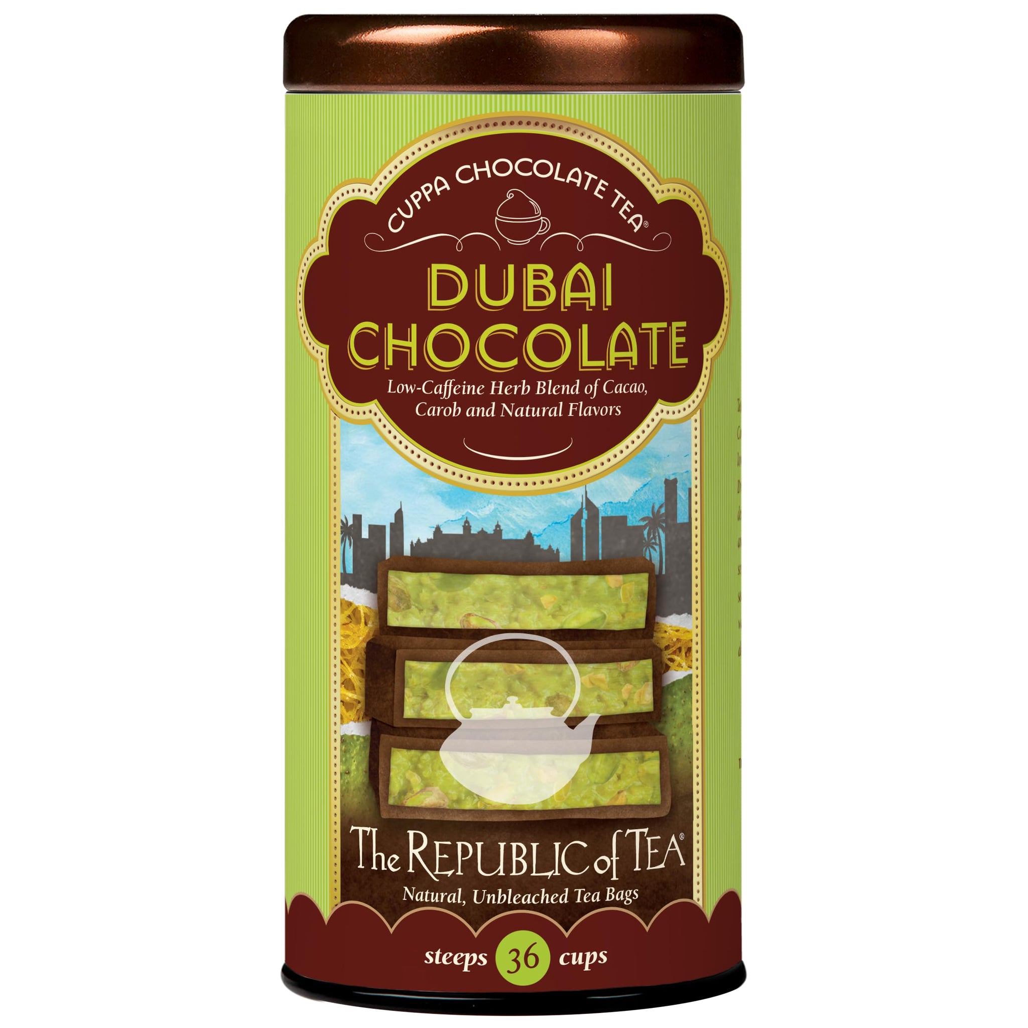 The Republic of Tea - Dubai Chocolate Cuppa Chocolate Herbal Tea, 36 Tea Bags