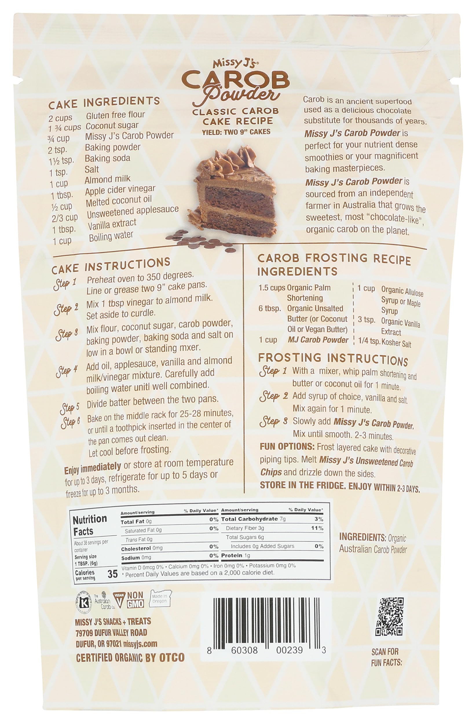 Missy Js Organic Sweet Aussie Carob Powder, 8 OZ