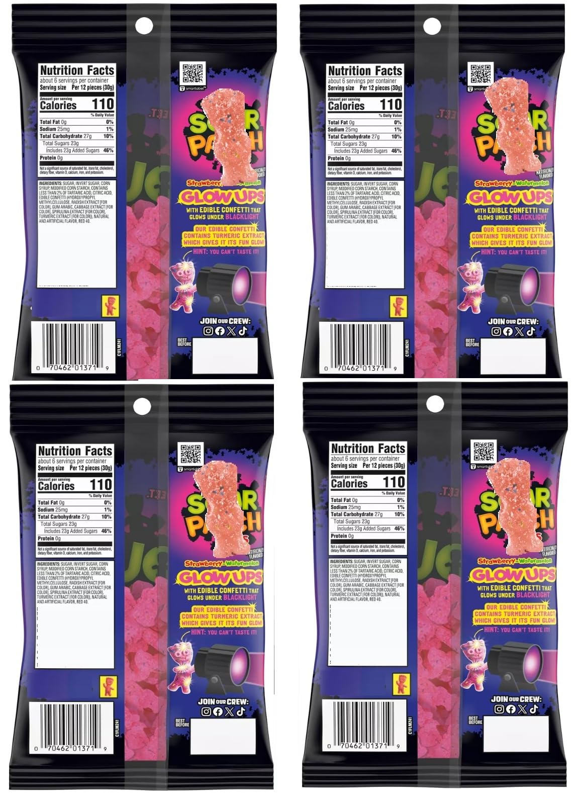 Glow Up Sour Gummies, 26.8oz Strawberry Watermelon Chewy Candy with Blacklight Glow Confetti - Limited Edition Halloween Party Snack