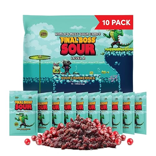 Final Boss Sour Candy | Level 2, Cranberries, 10 Pack - Made with Real Dried Fruit, No Artificial Colors, No Artificial Fruit Flavors, Low Calorie