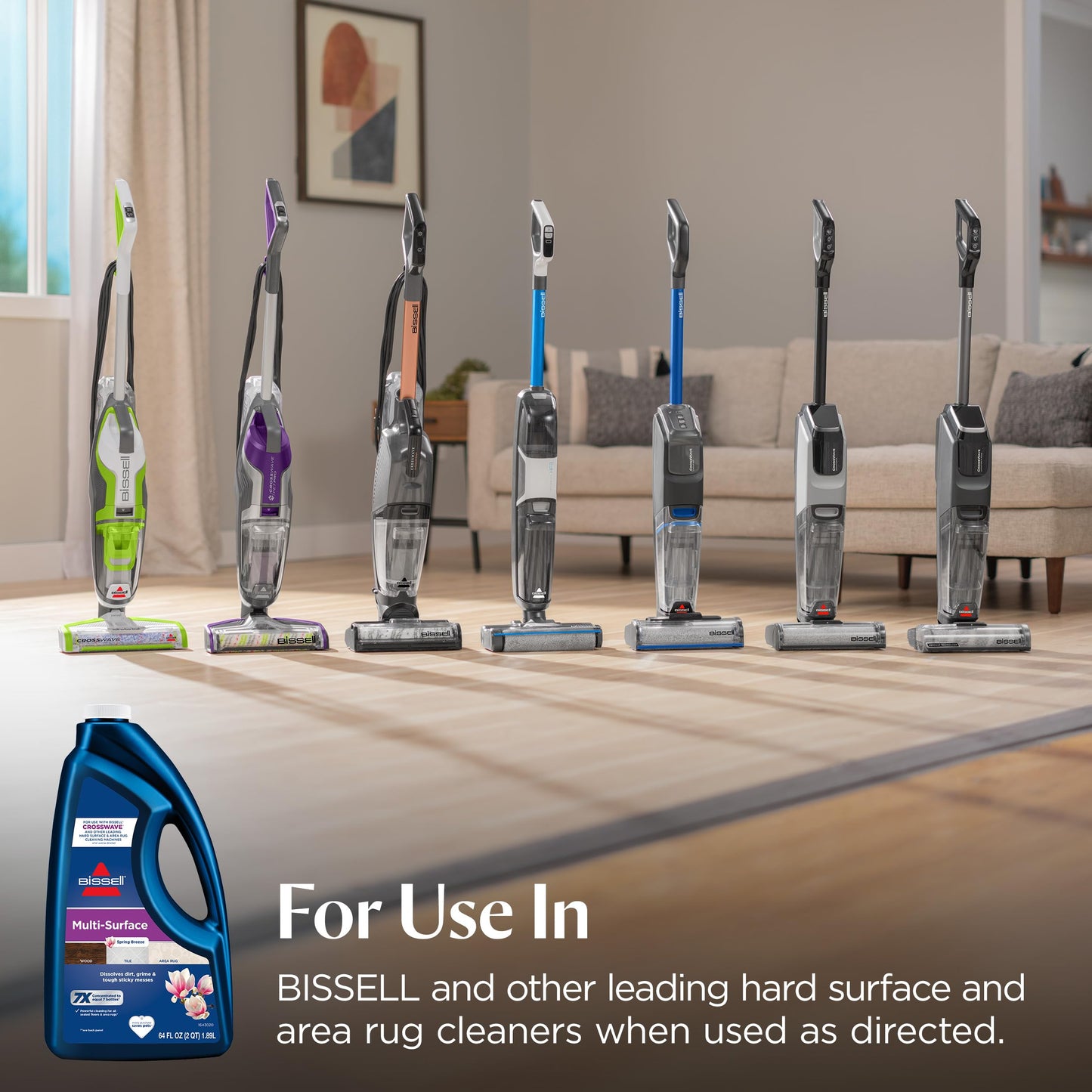 Bissell Multi-Surface Solution, For use in CrossWave and other leading hard surface and area rug cleaners, 64oz, Dissolves dirt, grime, and tough