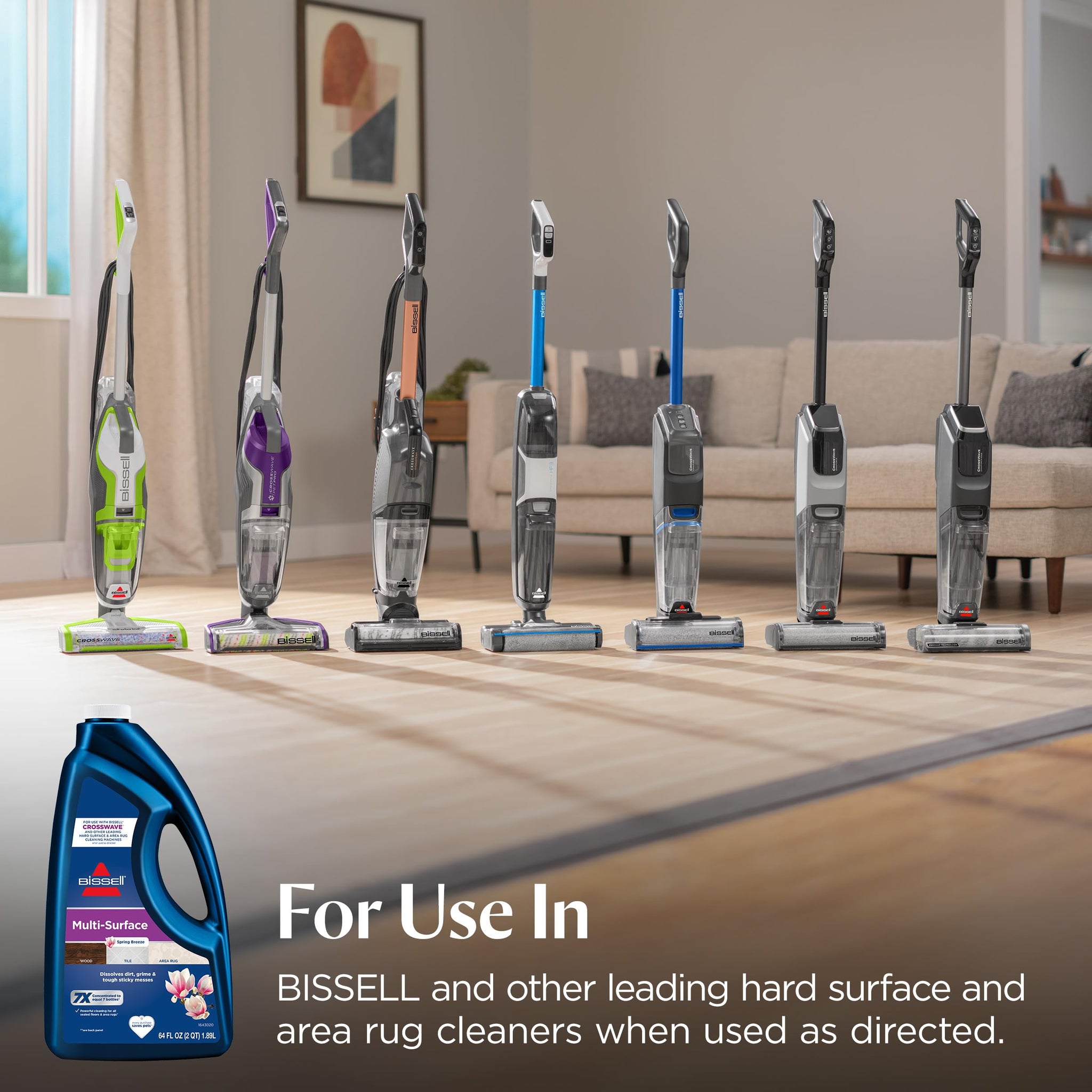 Bissell Multi-Surface Solution, For use in CrossWave and other leading hard surface and area rug cleaners, 64oz, Dissolves dirt, grime, and tough