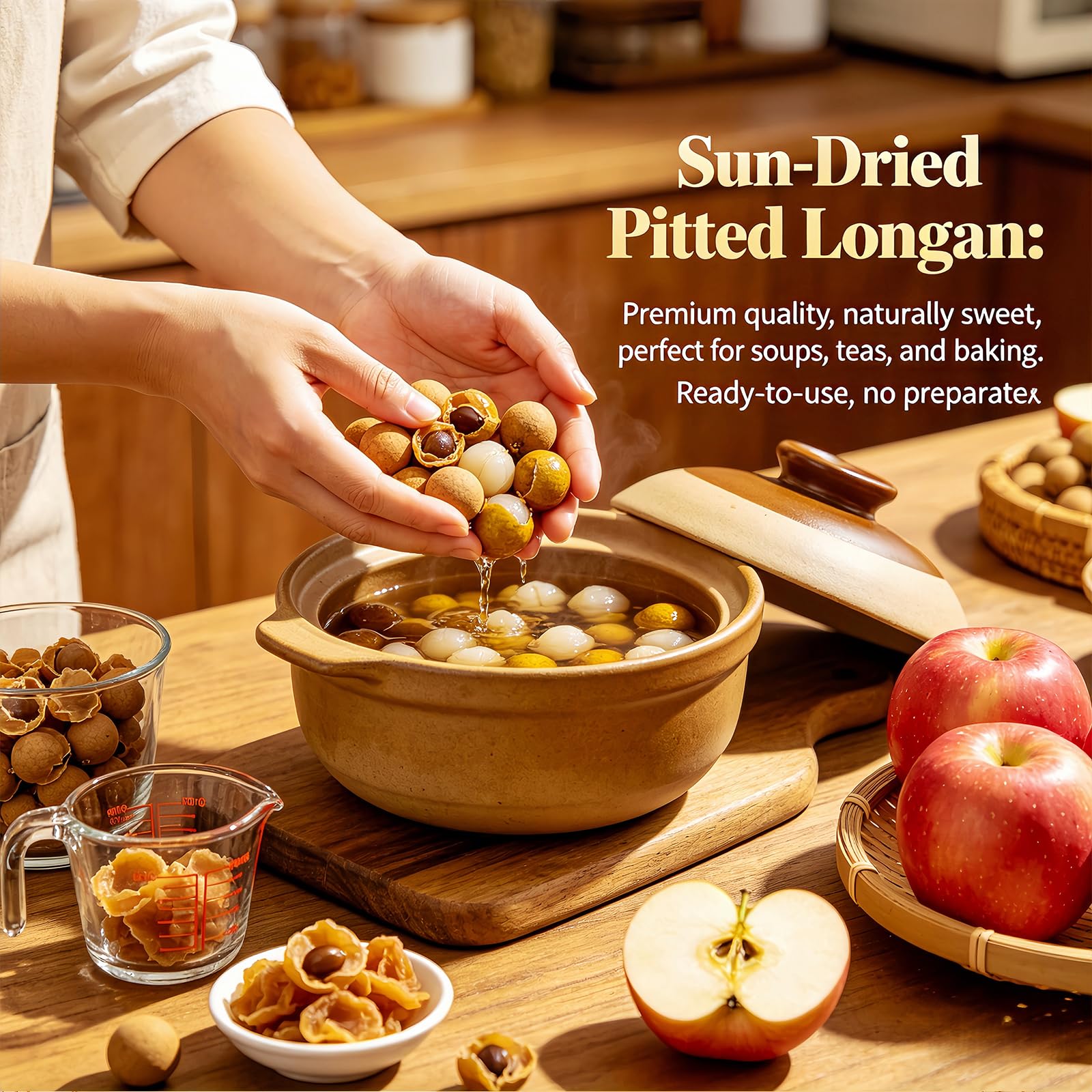 1.2lb Dried Longan, Premium Thai Longan Meat - Pitted Meat, Selected Whole Fruit, Sweet for Baking, Soups, Tea & Snacks, Asian Recipes Jar