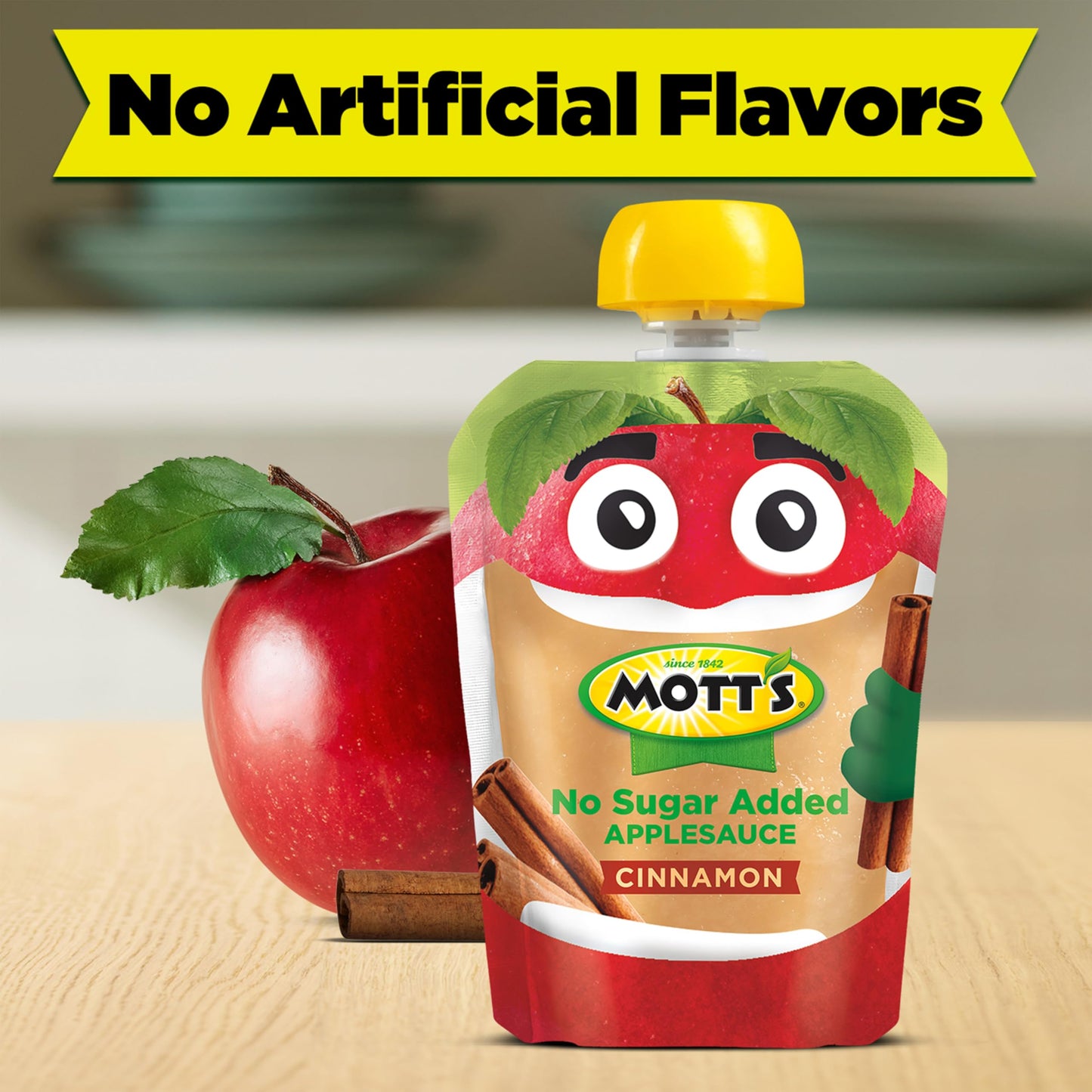 Mott's No Sugar Added Cinnamon Applesauce, 3.2 oz clear pouches, 12 pack