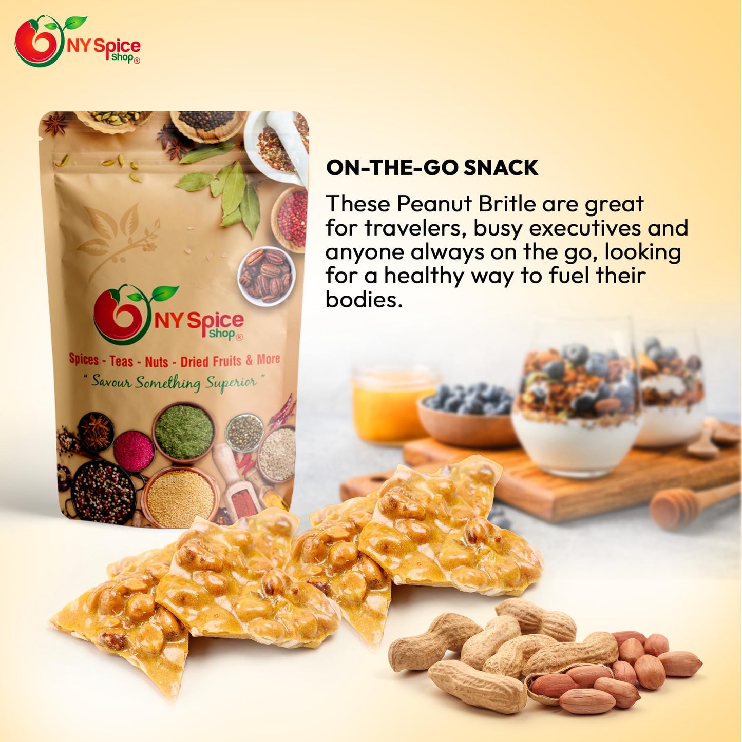 NYSPICE SHOP Peanut Brittle - 1 lbs. (pound) Thin & Crispy Peanut Brittle - Pure Sugar Salt - Crunchy Old Fashioned Peanut Brittle - Freshly Roasted