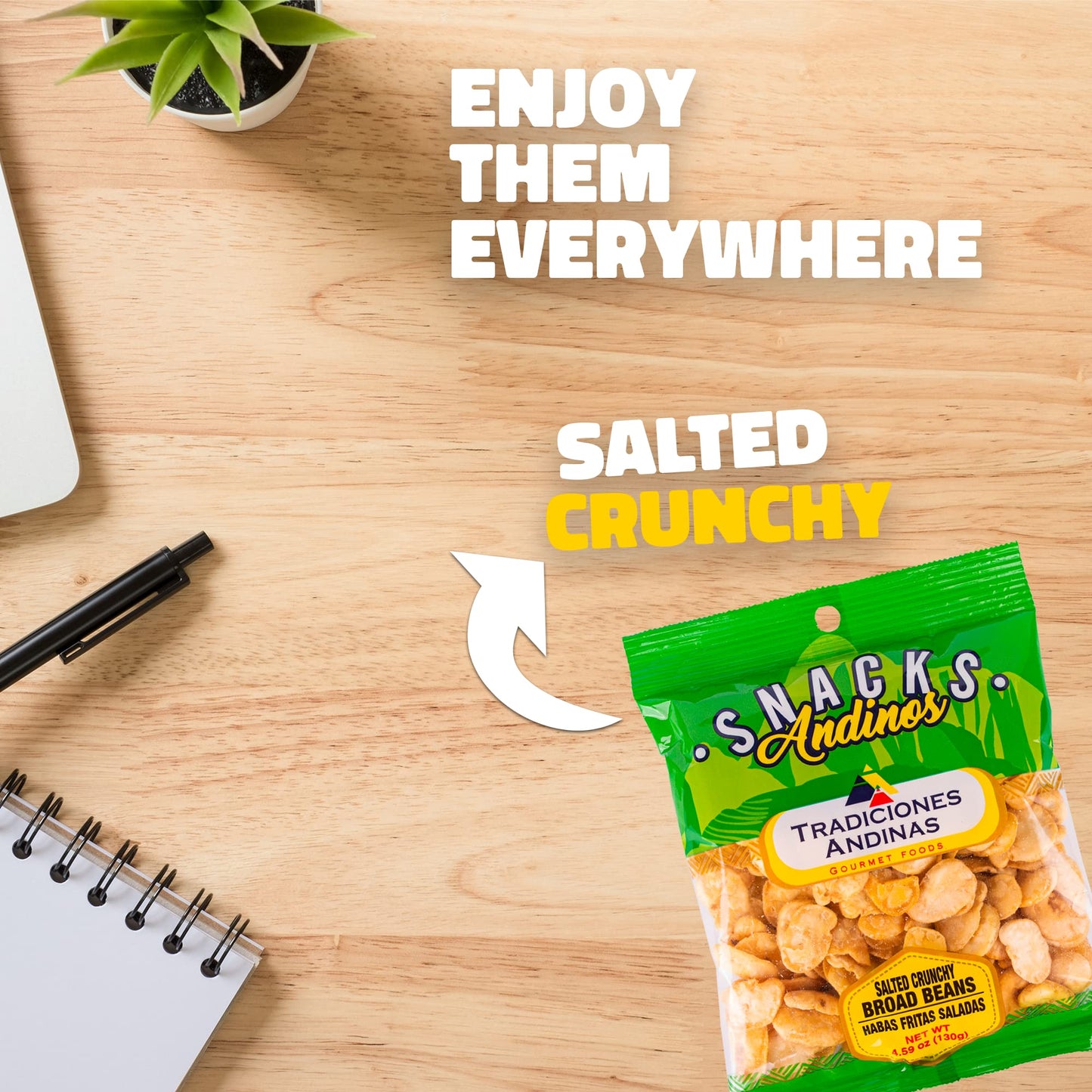 Tradiciones Andinas Salted Crunchy Fava Beans 4.59 oz - Habas Snacks Crispy Fried and Salty, Peruvian Products, Habas Crujientes y Saladitos