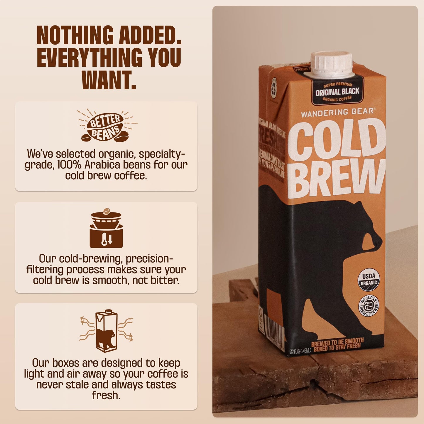 Wandering Bear Organic Unsweetened Extra Strong Cold Brew in a Box - Make Your Own Iced Coffee Drink with Wandering Bear Black Concentrate