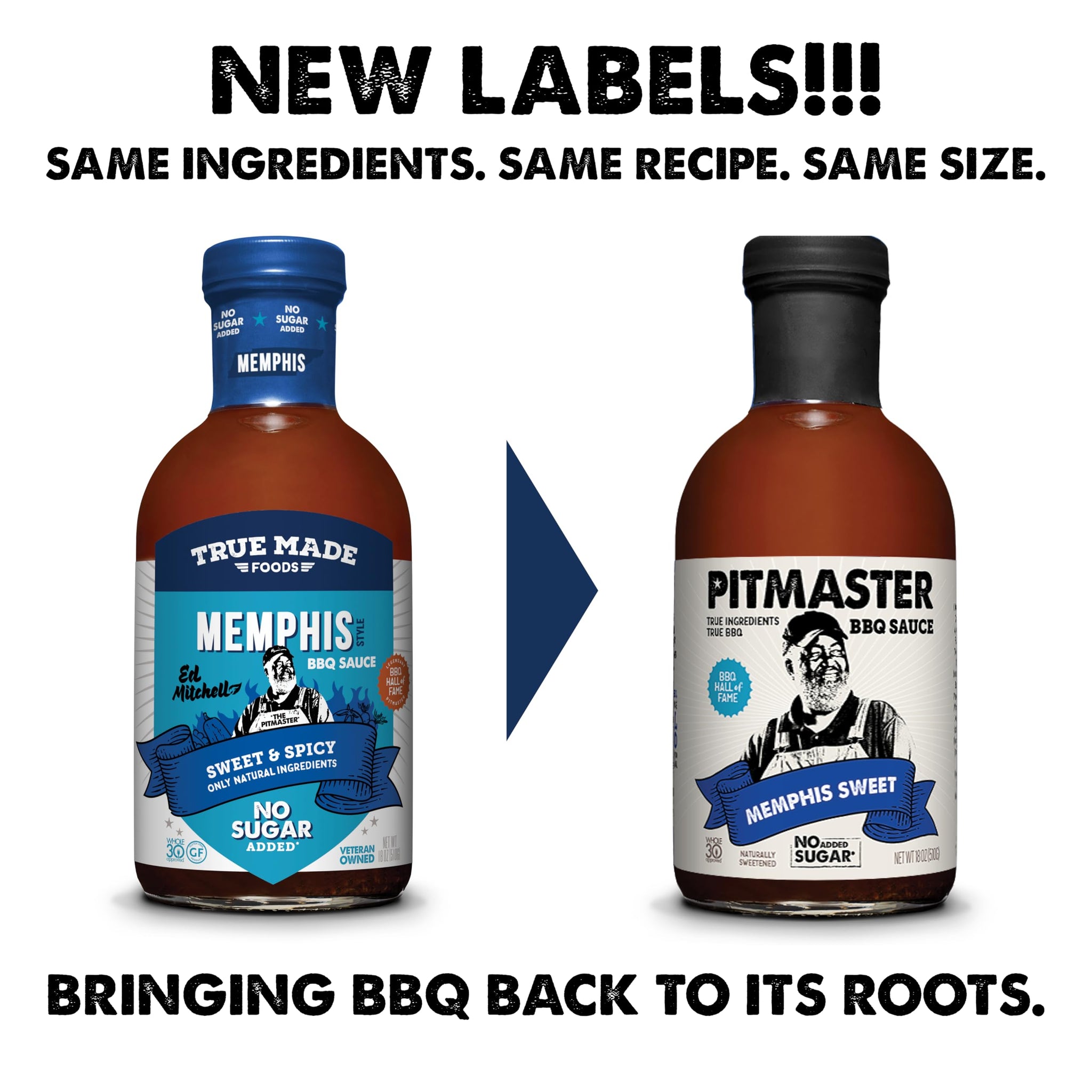 True Made Foods Pitmaster Memphis Sweet Barbecue Sauce - True Pitmaster Memphis-Style BBQ Flavor, No Sugar Added, Keto, Whole30 & Paleo Friendly