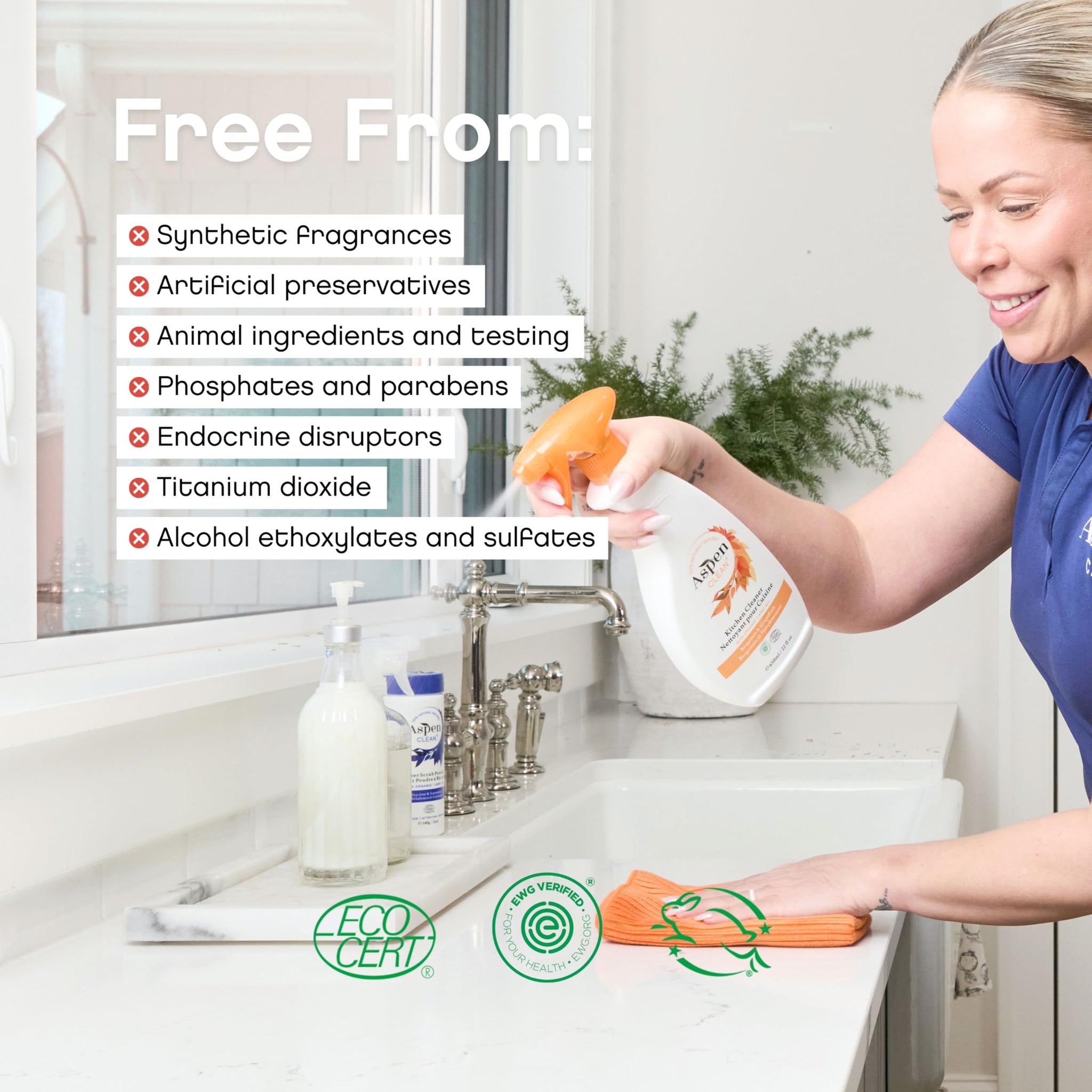 AspenClean | Kitchen Spray Cleaner | Plant-Based Degreaser for Grease & Grime | Multi-Surface Cleaner | Non - Toxic | 100% Natural | EWG Verified |