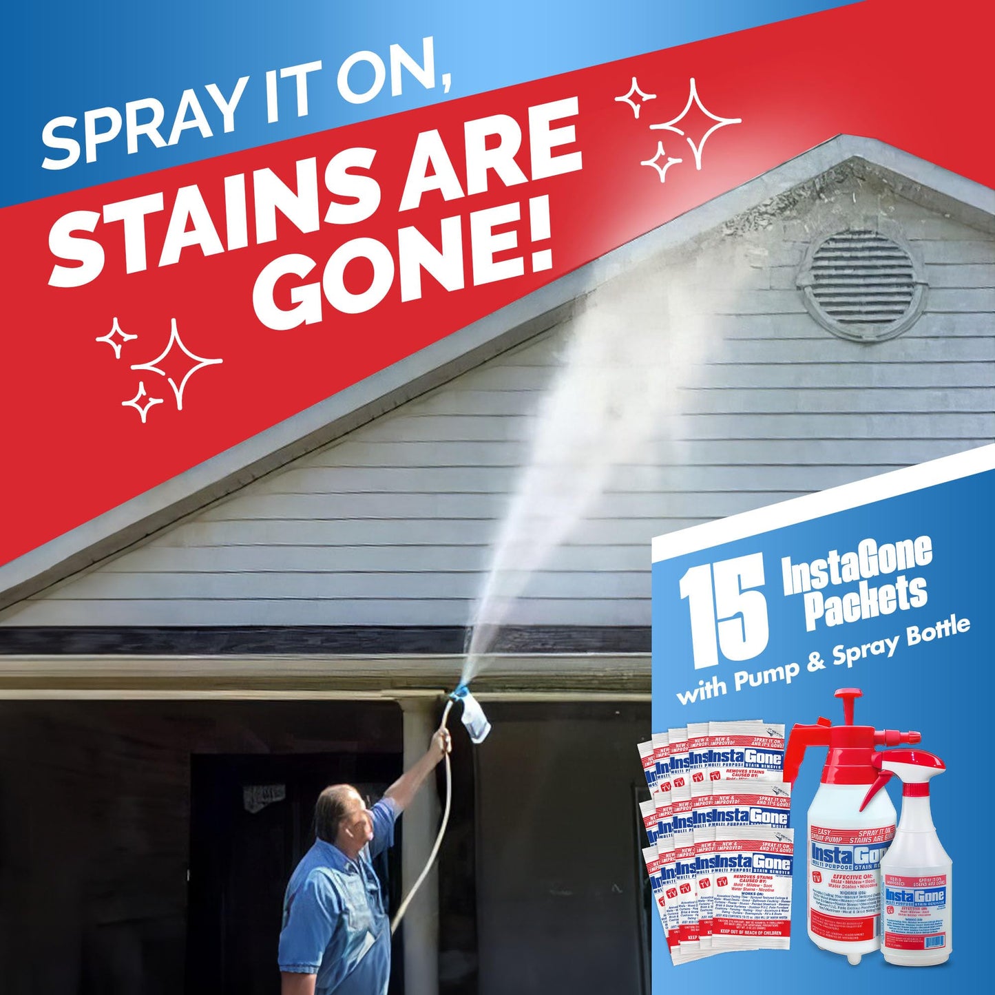 INSTAGONE, Cleaning Supplies, All Purpose Cleaner, 24oz, Spray Bottle, and 48oz Pump Bottle, with 0.8oz 15 pcs Refill Packs, Household Items