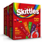 Skittles Zero Sugar Low Calorie Singles To Go Bulk Variety Pack Drink Mix - 2 Boxes of 40 Sticks Each - 80 Total Sticks - 4 Fruity Flavors