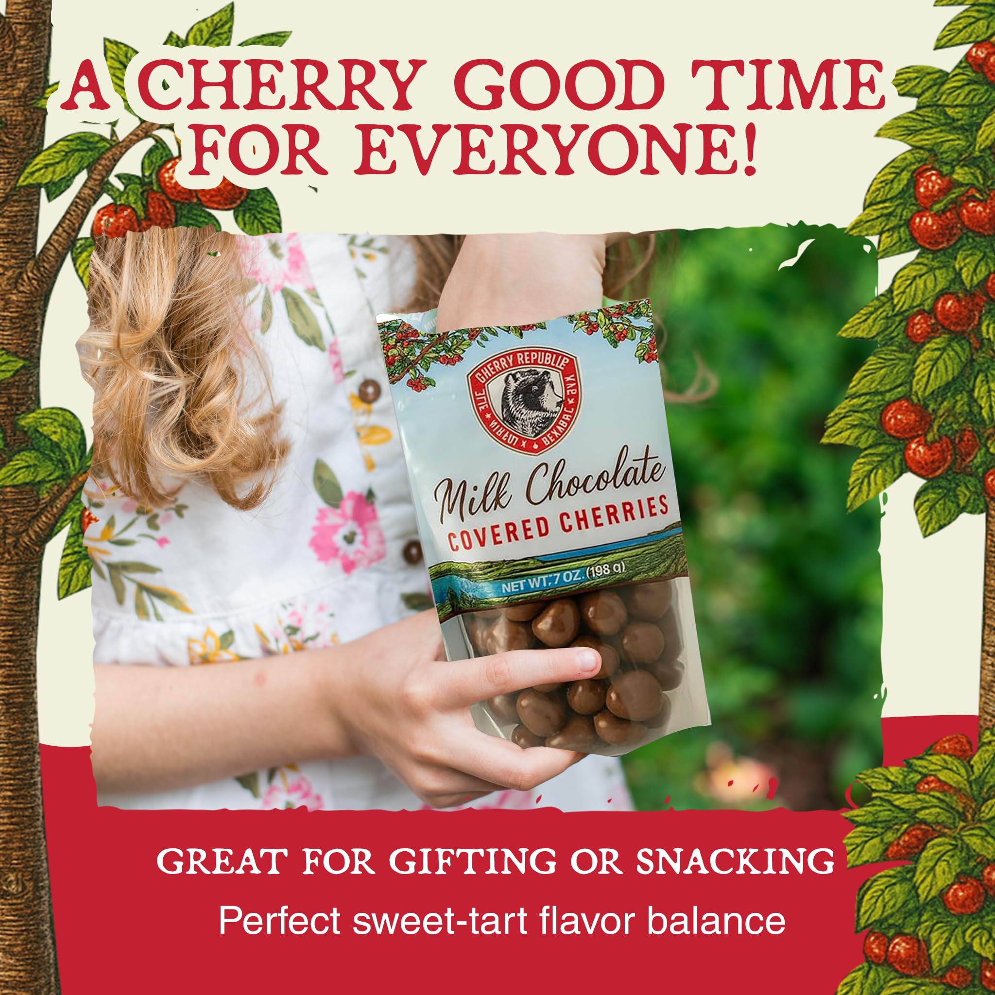 Cherry Republic Milk Chocolate Covered Cherries, 7 oz Bag - Tart Michigan Montmorency Dried Cherries in Creamy Chocolate, Sweet-Tangy Balance, Premium
