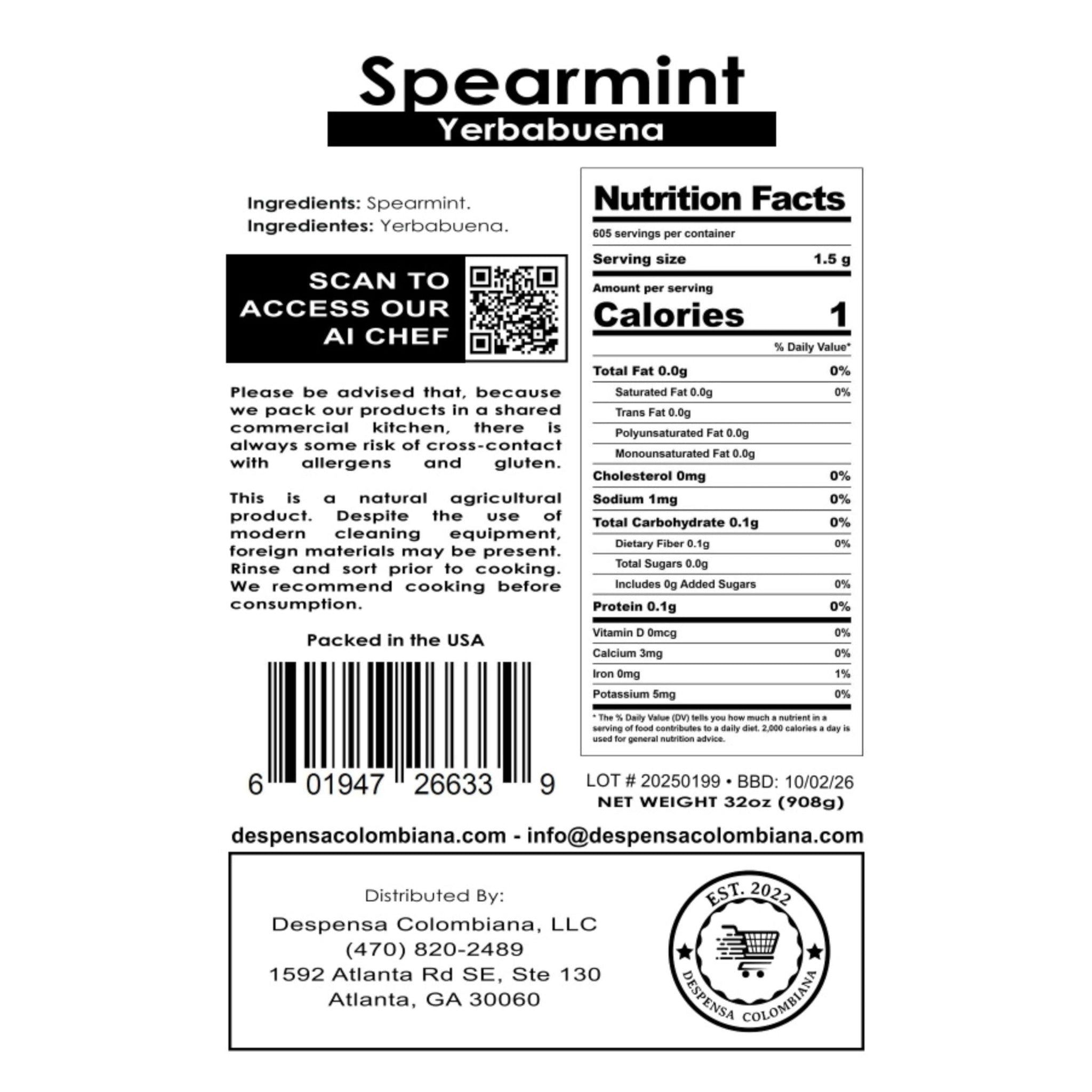 2 lbs Spearmint Tea Loose Leaf - Yerbabuena Bulk for Tea, Cooking and more! - Despensa Colombiana 32.00 oz - Dried Spearmint Leaves Bulk ideal