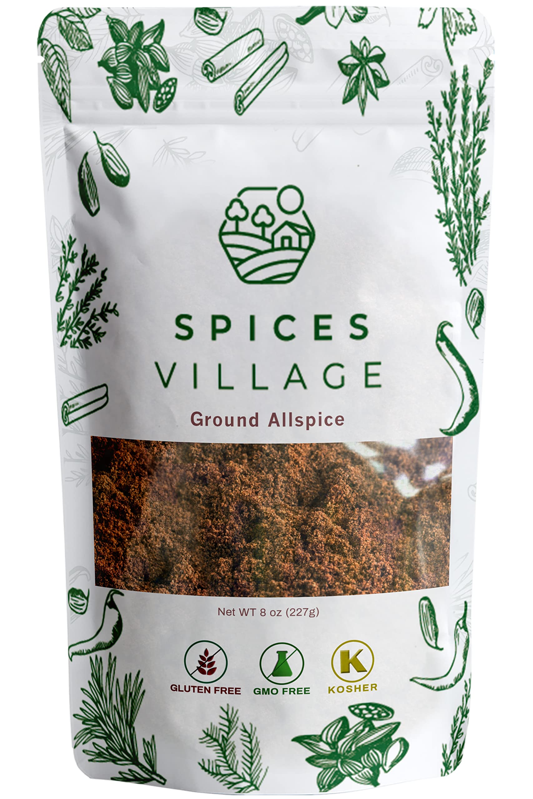 SPICES VILLAGE Ground Allspice (8 oz) - Powdered Fresh Whole Allspice Berries, Ground Jamaican Pimento Seeds, Natural Seasoning for Curries Pastries
