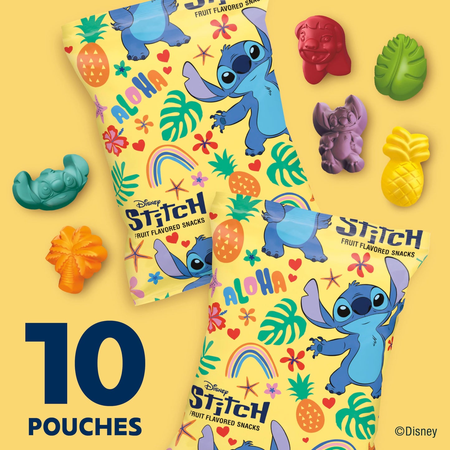 Disney Stitch Fruit Flavored Snacks, Fat Free and Gluten Free Snacks, 8 oz (10 Pouches)