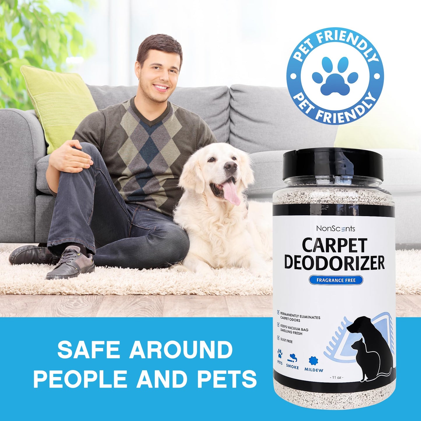 NonScents Carpet & Rug Odor Eliminator - Safe & Fragrance-Free Pet Carpet Deodorizer - Cat and Dog Smell Neutralizer - Removes Pet Urine Odors - Fresh