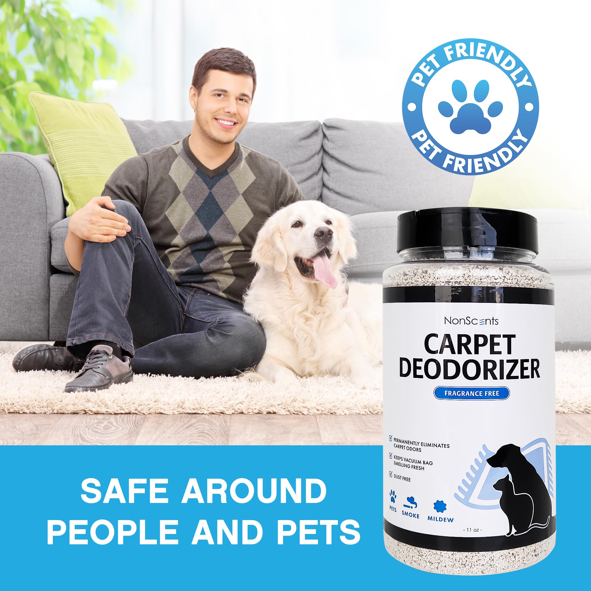 NonScents Carpet & Rug Odor Eliminator - Safe & Fragrance-Free Pet Carpet Deodorizer - Cat and Dog Smell Neutralizer - Removes Pet Urine Odors - Fresh